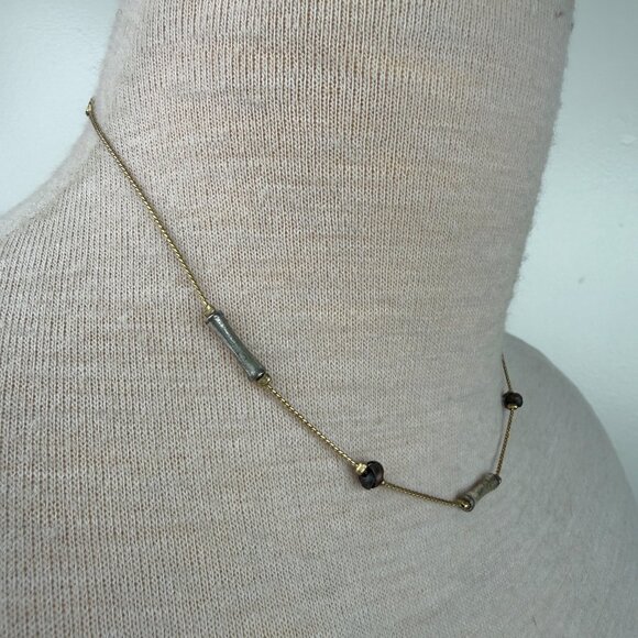 LC silver Tone & Gold Tone Station Chain Necklace 18.5" - Picture 5 of 7